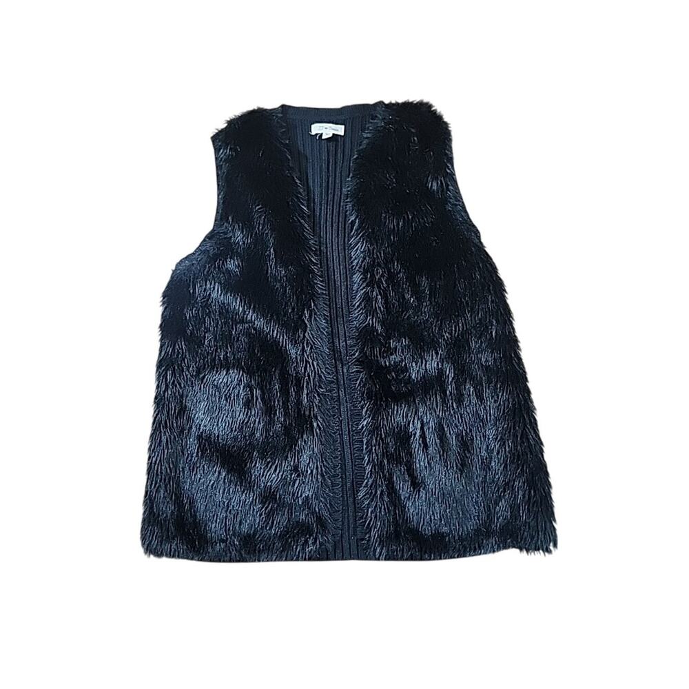 JJ Basic Sz XL Black Gothic Faux Fur Sleeveless Cable‎ Knit Sweater Vest Grunge
